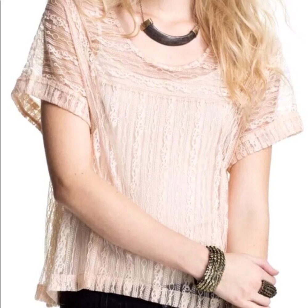 Free People Peach Tea Lace Blouse